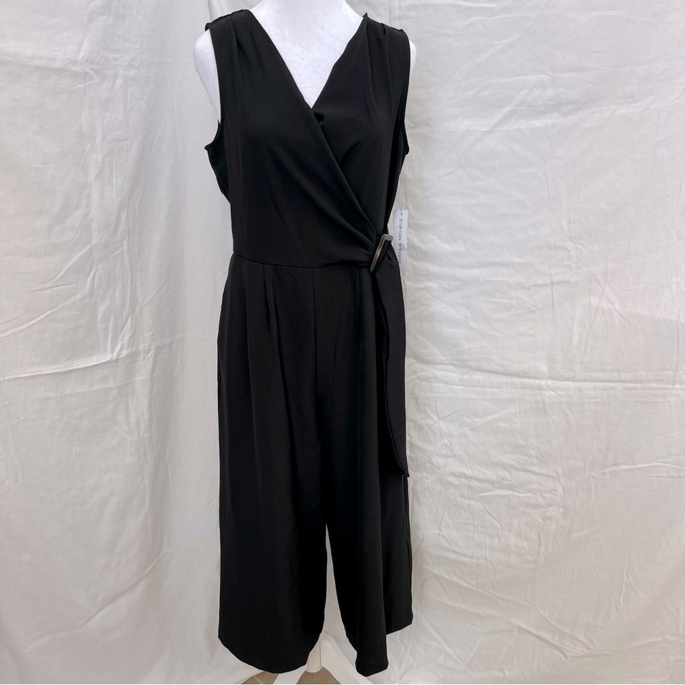 NWT Emma & Michele black wrap sleeveless belted romper. - Picture 2 of 11